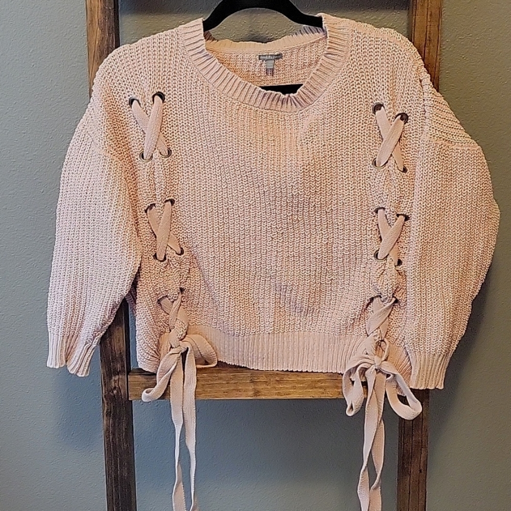 Blush Mauve Sweater with lace up detail